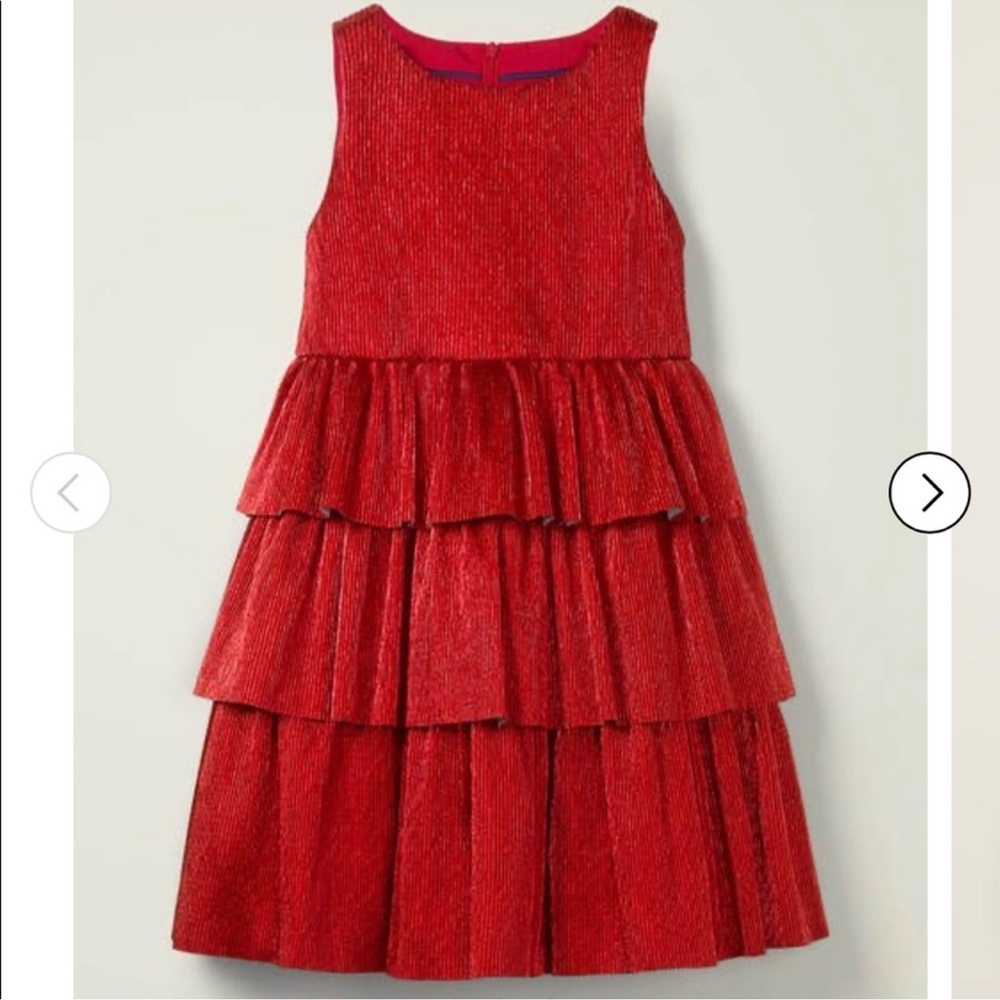 Mini Boden Red Metallic Tiered Dress size 7-8